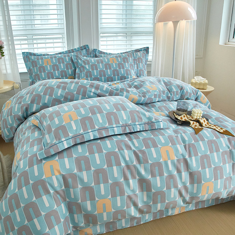 91家纺网 家纺一手货源 找家纺 金纱玉纺家纺 2024新款加厚AB版四件套 都市节奏-蓝