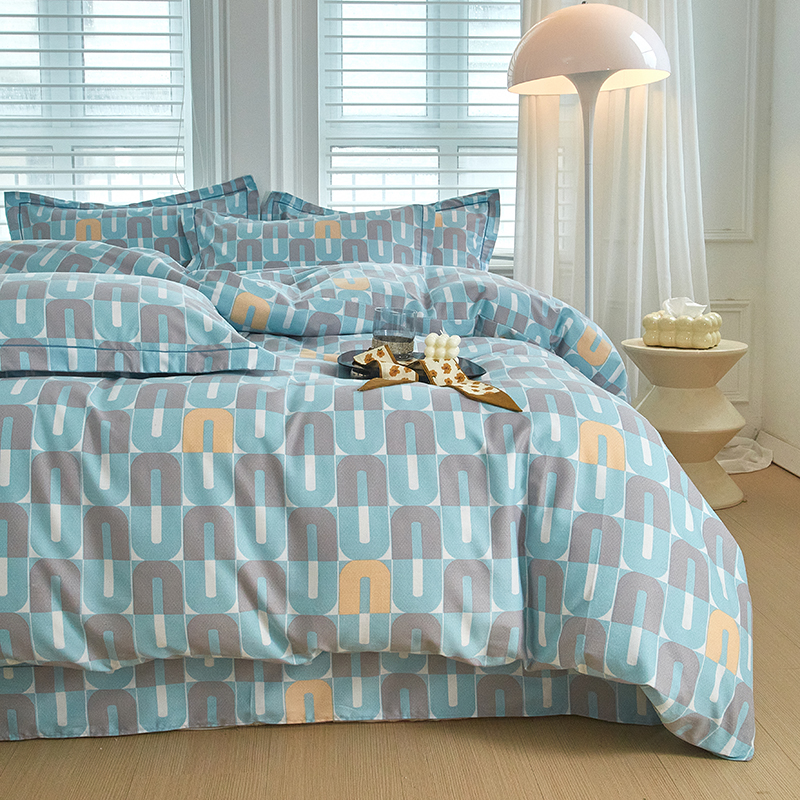 91家纺网 家纺一手货源 找家纺 金纱玉纺家纺 2024新款加厚AB版四件套 都市节奏-蓝