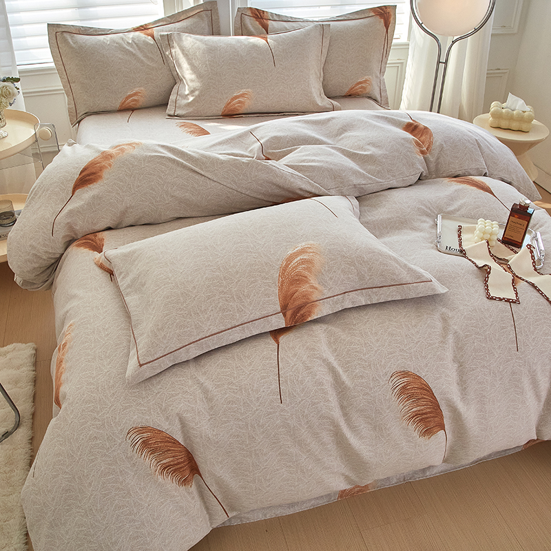 91家纺网 家纺一手货源 找家纺 金纱玉纺家纺 2024新款加厚AB版四件套 秋棠-咖