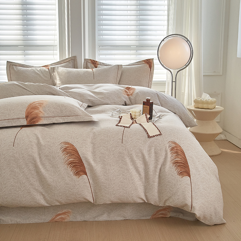 91家纺网 家纺一手货源 找家纺 金纱玉纺家纺 2024新款加厚AB版四件套 秋棠-咖