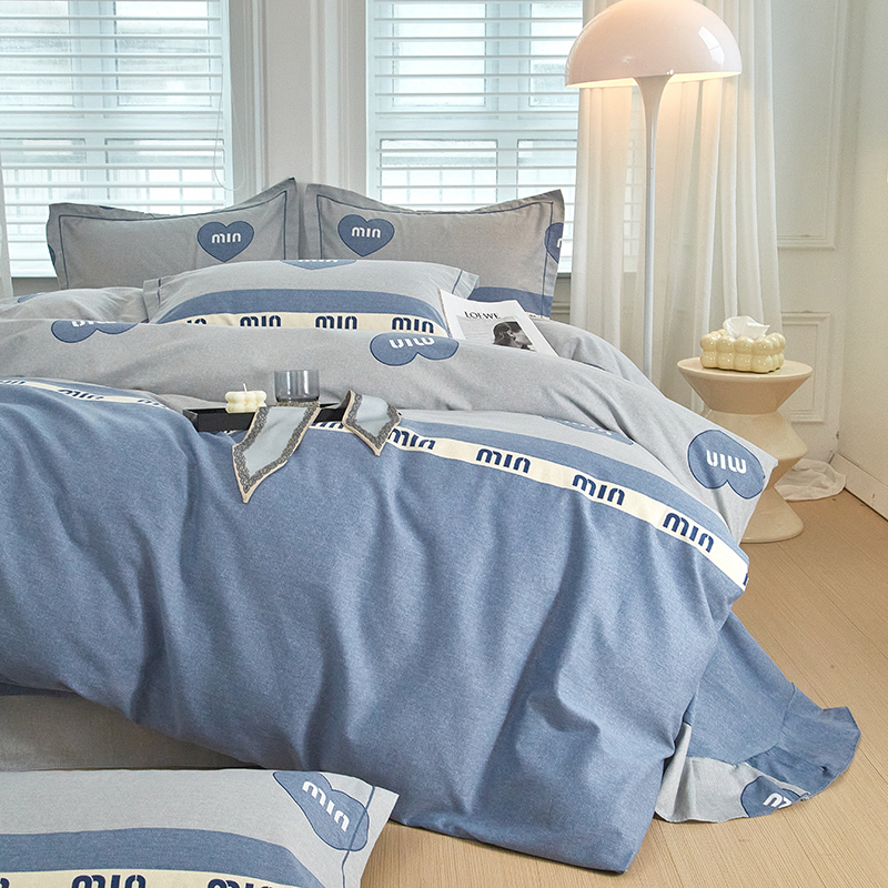 91家纺网 家纺一手货源 找家纺 金纱玉纺家纺 2024新款加厚AB版四件套 时尚左拉-蓝