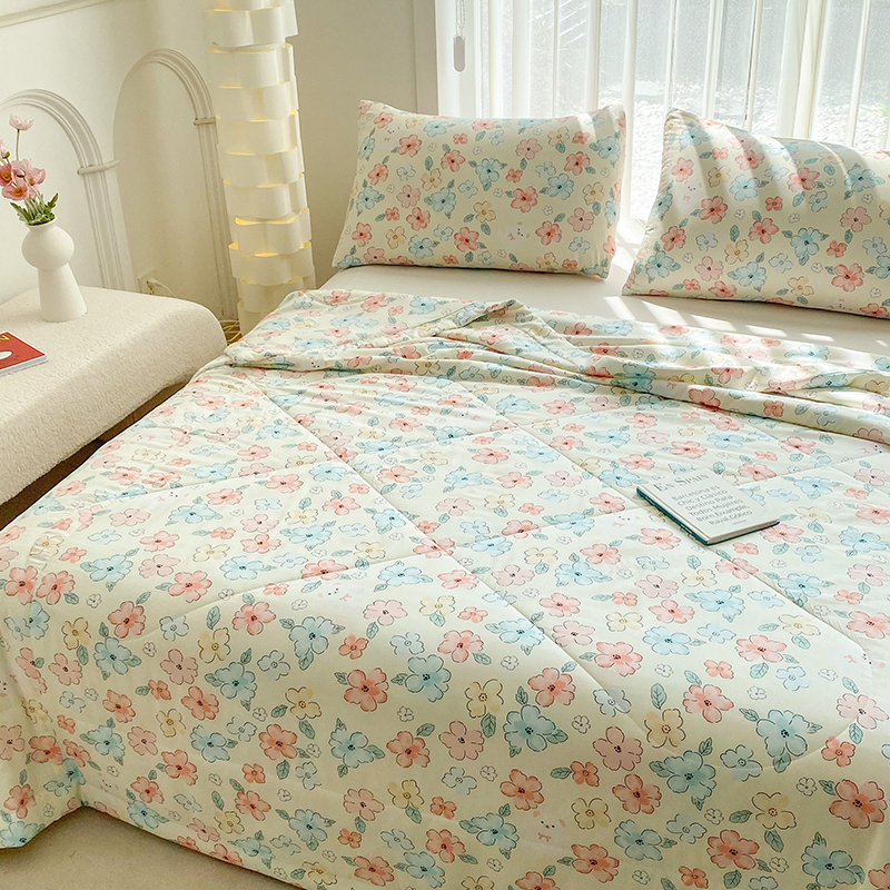 91家纺网 家纺一手货源 找家纺 天瑜 2024新款棉绸苏香绸舒香绸夏被人造棉夏凉被 缤纷米色