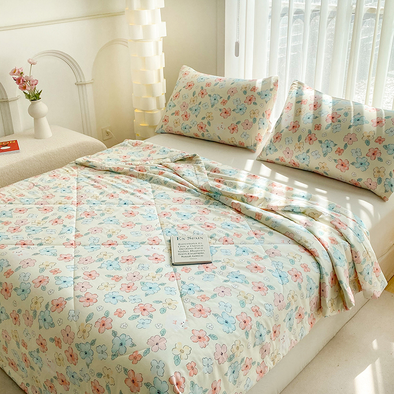 91家纺网 家纺一手货源 找家纺 天瑜 2024新款棉绸苏香绸舒香绸夏被人造棉夏凉被 缤纷米色