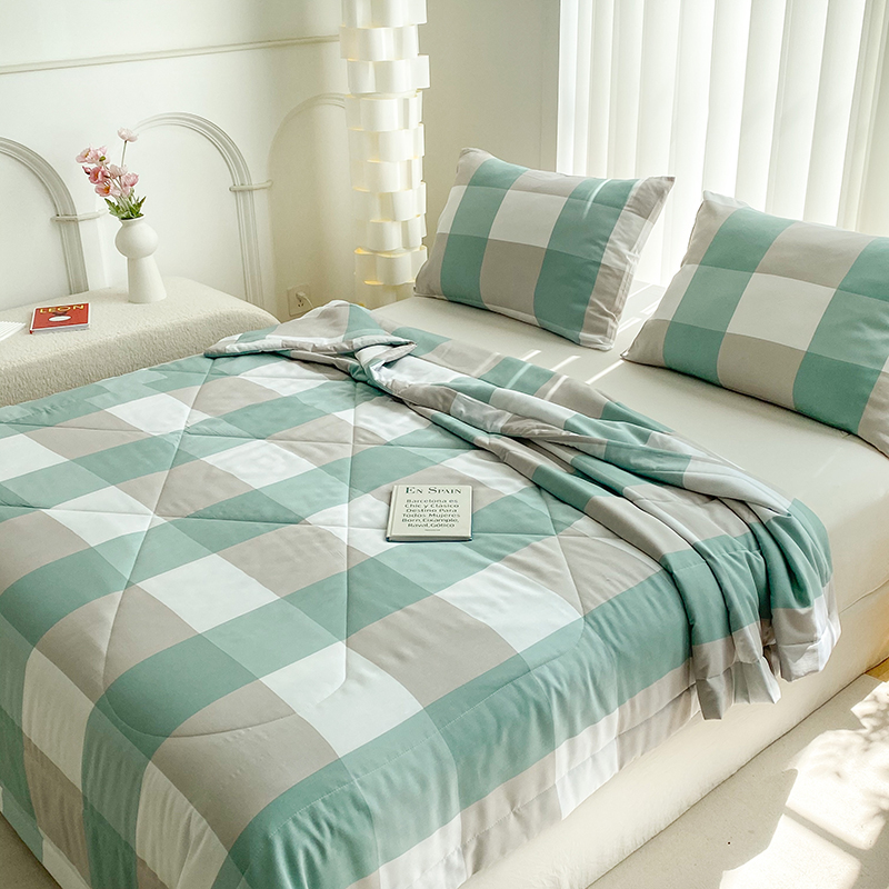 91家纺网 家纺一手货源 找家纺 天瑜 2024新款棉绸苏香绸舒香绸夏被人造棉夏凉被 绿大格