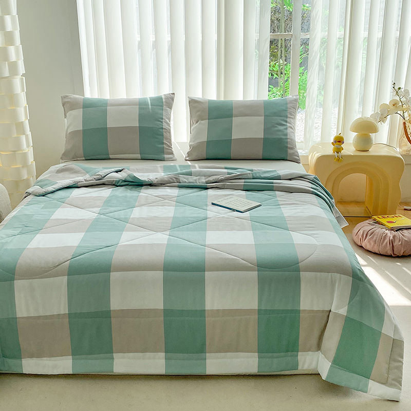 91家纺网 家纺一手货源 找家纺 天瑜 2024新款棉绸苏香绸舒香绸夏被人造棉夏凉被 绿大格