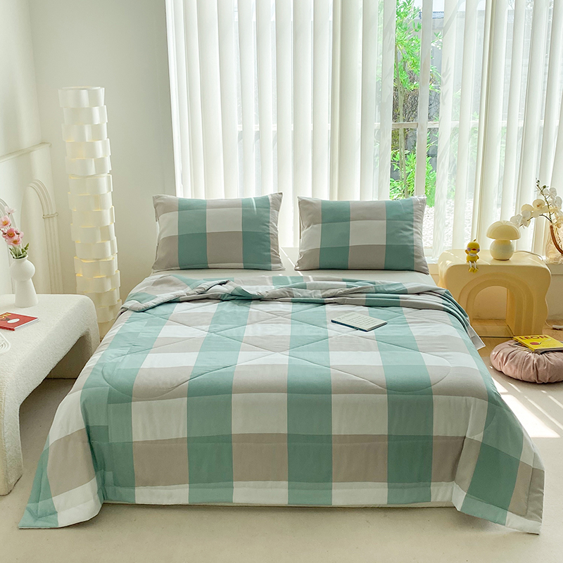 天瑜 2024新款棉绸苏香绸舒香绸夏被人造棉夏凉被 绿大格