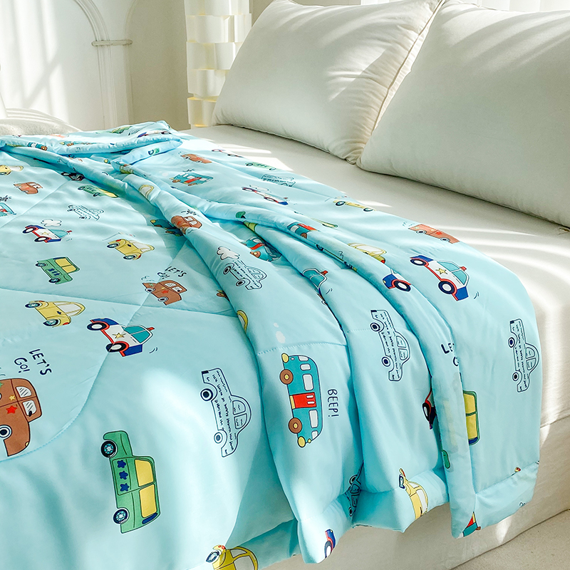 91家纺网 家纺一手货源 找家纺 天瑜 2024新款棉绸苏香绸舒香绸夏被人造棉夏凉被 小汽车蓝