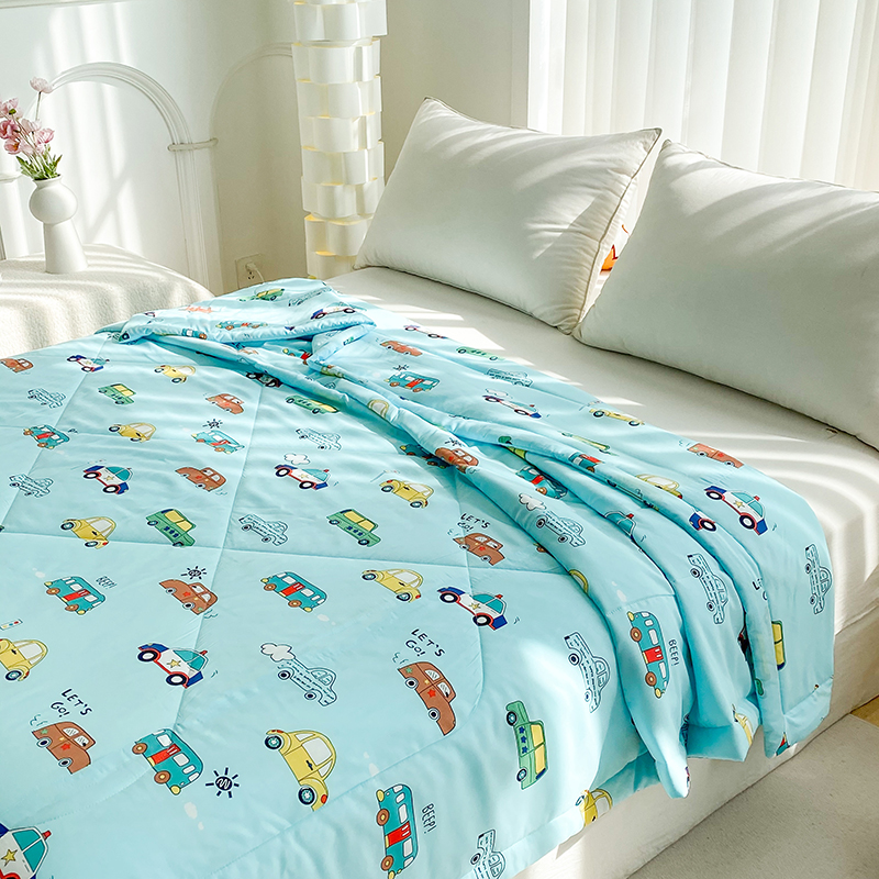 91家纺网 家纺一手货源 找家纺 天瑜 2024新款棉绸苏香绸舒香绸夏被人造棉夏凉被 小汽车蓝