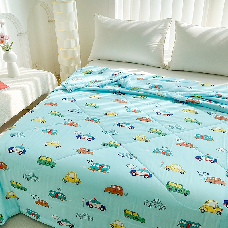 91家纺网 家纺一手货源 找家纺 天瑜 2024新款棉绸苏香绸舒香绸夏被人造棉夏凉被 小汽车蓝