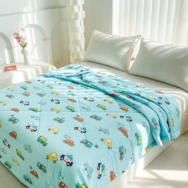 91家纺网 家纺一手货源 找家纺 天瑜 2024新款棉绸苏香绸舒香绸夏被人造棉夏凉被 小汽车蓝