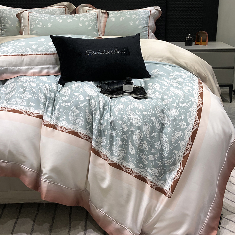 91家纺网 家纺一手货源 找家纺 黑白森林2024款 50X50S高支天丝棉数码印花四件套天丝全棉