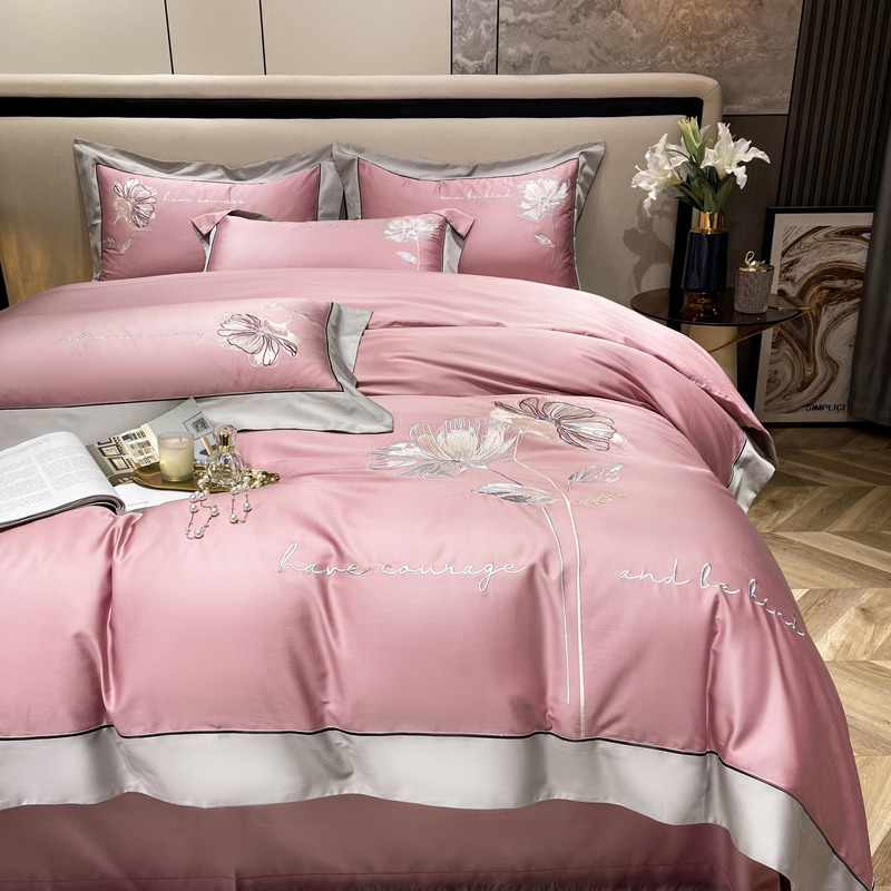 91家纺网 家纺一手货源 找家纺 200支新款长绒棉宽边刺绣四件套