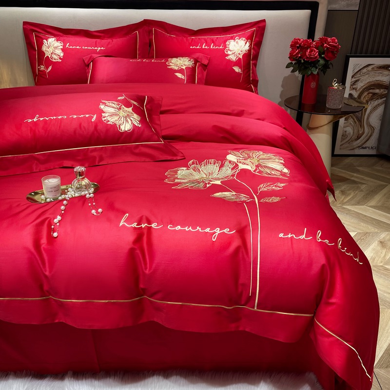 91家纺网 家纺一手货源 找家纺 200支新款长绒棉宽边刺绣四件套