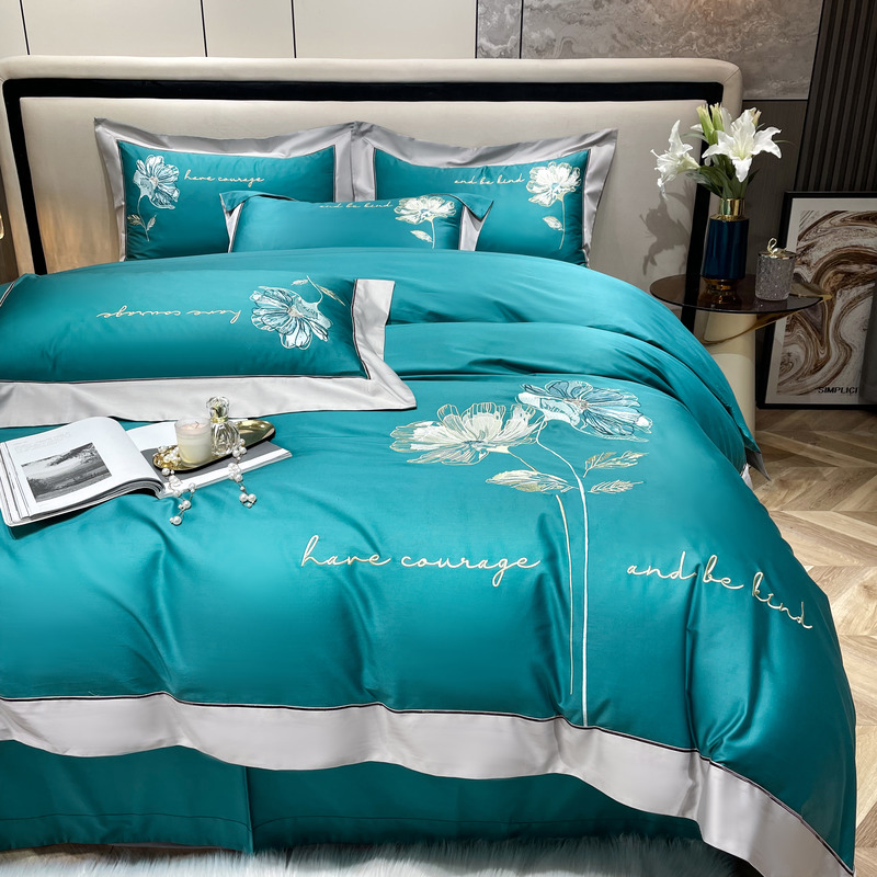 91家纺网 家纺一手货源 找家纺 200支新款长绒棉宽边刺绣四件套