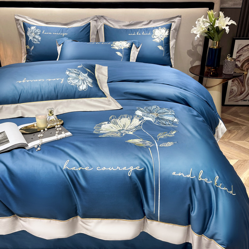 91家纺网 家纺一手货源 找家纺 200支新款长绒棉宽边刺绣四件套