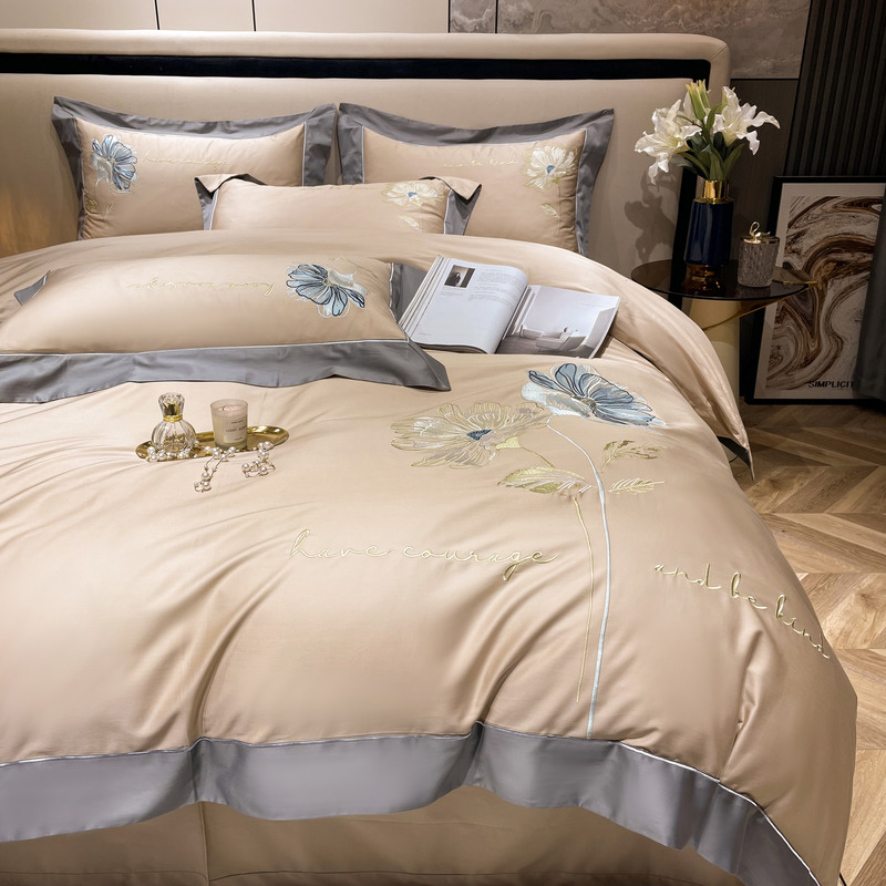 91家纺网 家纺一手货源 找家纺 200支新款长绒棉宽边刺绣四件套