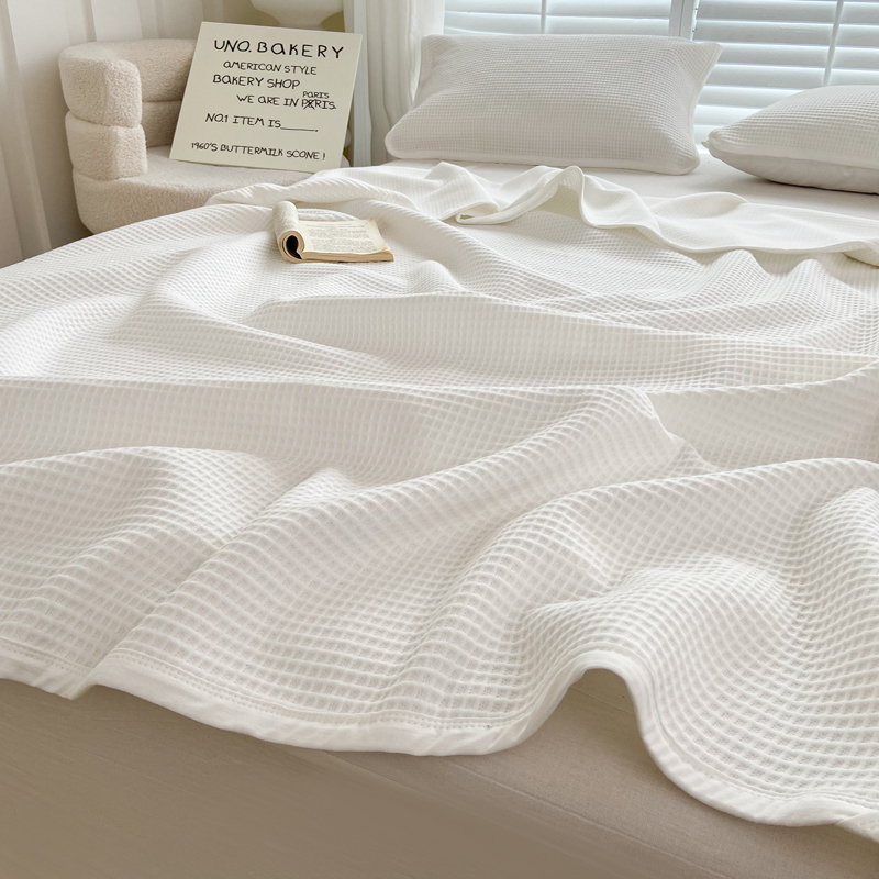 91家纺网 家纺一手货源 找家纺 来菲毛毯 2025新款全棉A类针织盖毯夏凉被 奶白