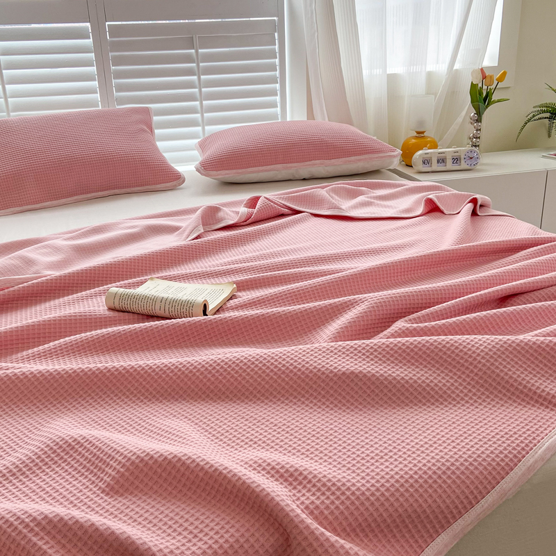 91家纺网 家纺一手货源 找家纺 来菲毛毯 2025新款全棉A类针织盖毯夏凉被 粉色