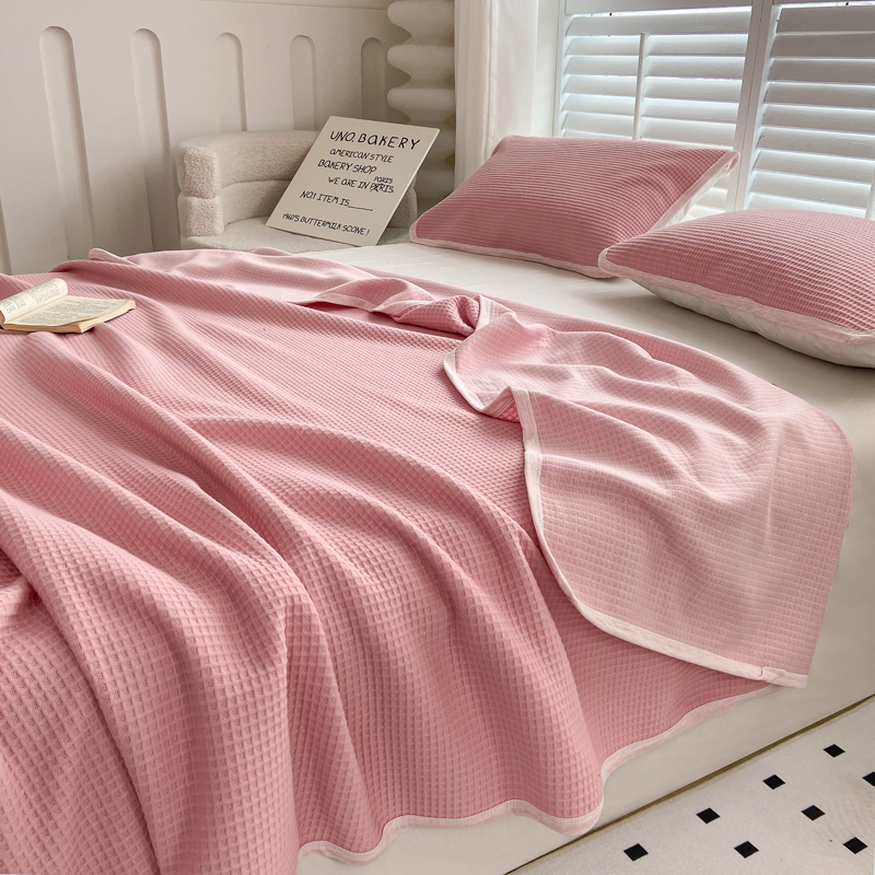 91家纺网 家纺一手货源 找家纺 来菲毛毯 2025新款全棉A类针织盖毯夏凉被 粉色