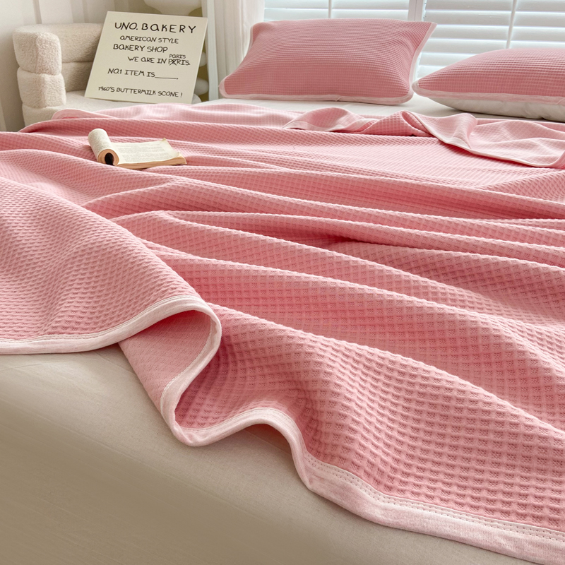 91家纺网 家纺一手货源 找家纺 来菲毛毯 2025新款全棉A类针织盖毯夏凉被 粉色