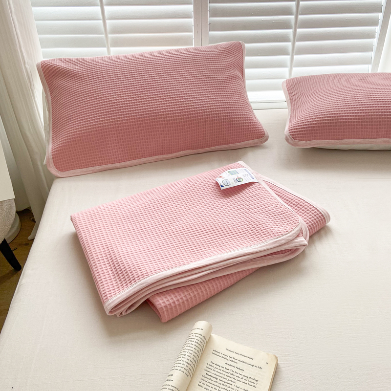 91家纺网 家纺一手货源 找家纺 来菲毛毯 2025新款全棉A类针织盖毯夏凉被 粉色