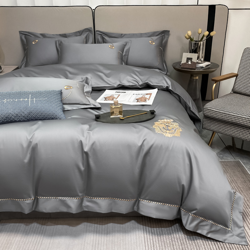 91家纺网 家纺一手货源 找家纺 200支新款长绒棉宽边刺绣四件套