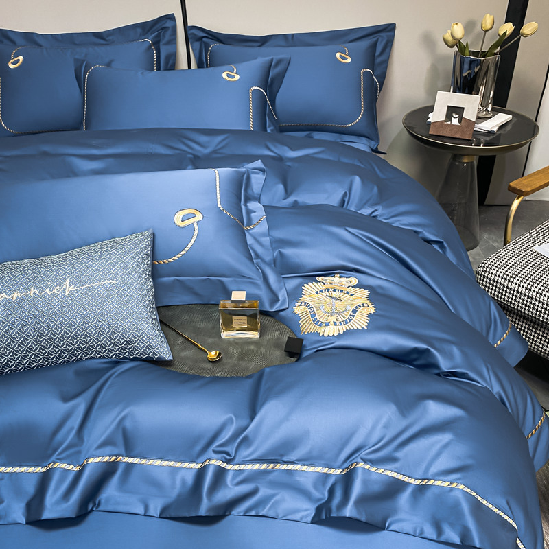 91家纺网 家纺一手货源 找家纺 200支新款长绒棉宽边刺绣四件套