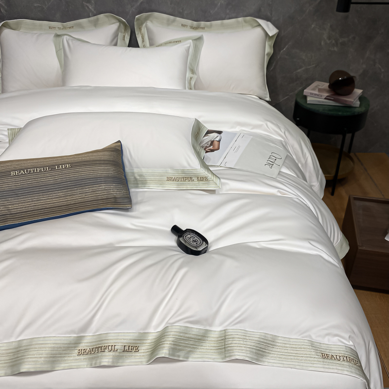 91家纺网 家纺一手货源 找家纺 200支新款长绒棉宽边刺绣四件套