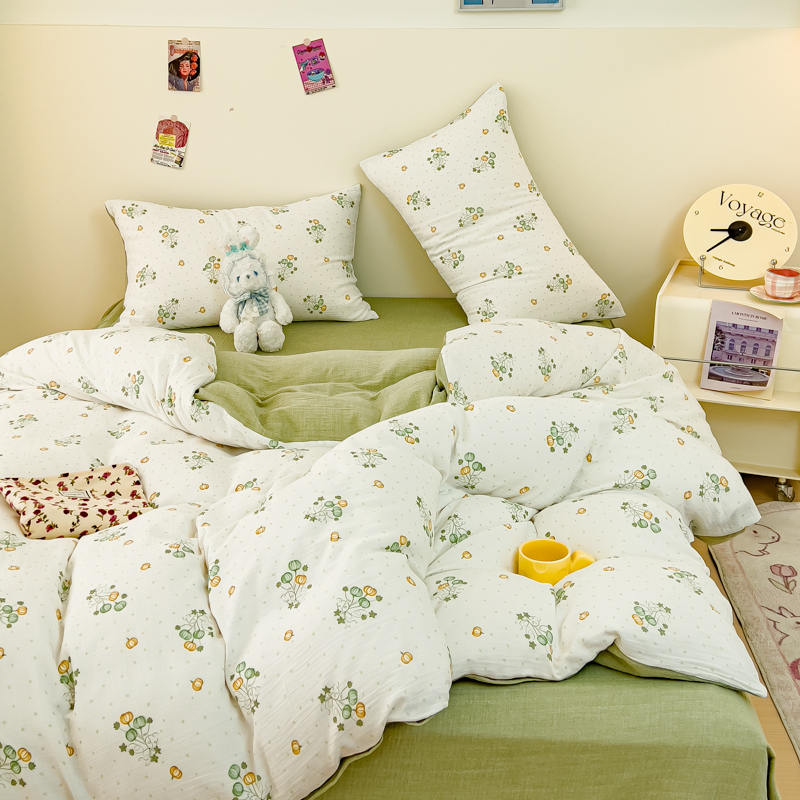 91家纺网 家纺一手货源 找家纺 木楌  2025新款全棉A类皱皱纱印花四件套 小南国