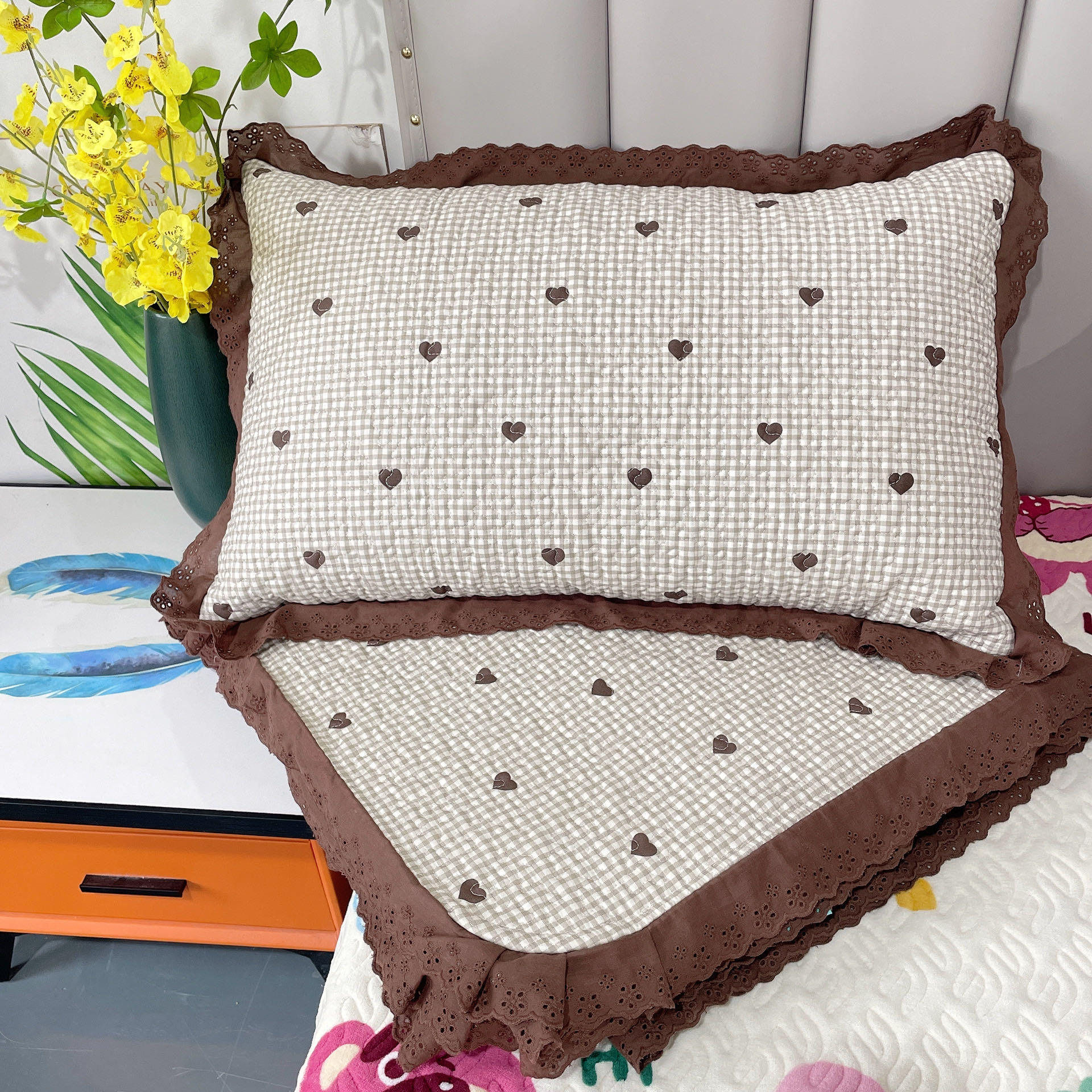 91家纺网 家纺一手货源 找家纺 法式纯棉枕套48x74cm 全棉加厚枕套纯棉枕头套一对装