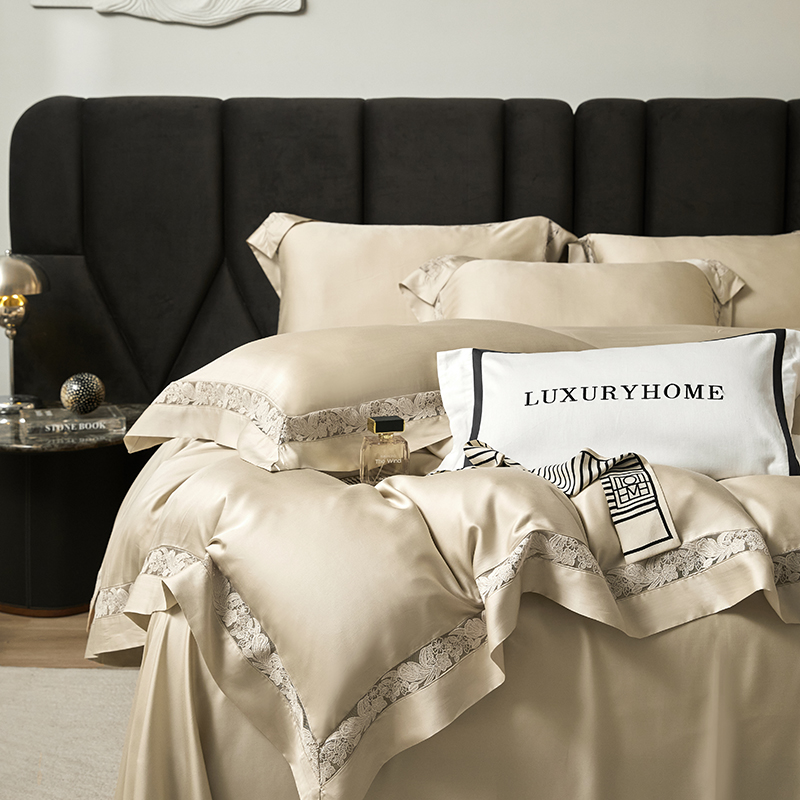 榻尚家居 2024新款天丝棉法式镂空工艺款四件套--云绡 （会员减20）金芥色