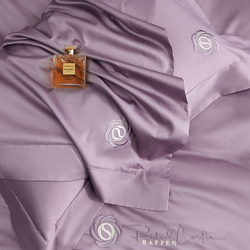 91家纺网 家纺一手货源 找家纺 （总）榻尚家居 2024新款80S长绒棉纯色绣花系列四件套--静谧系列