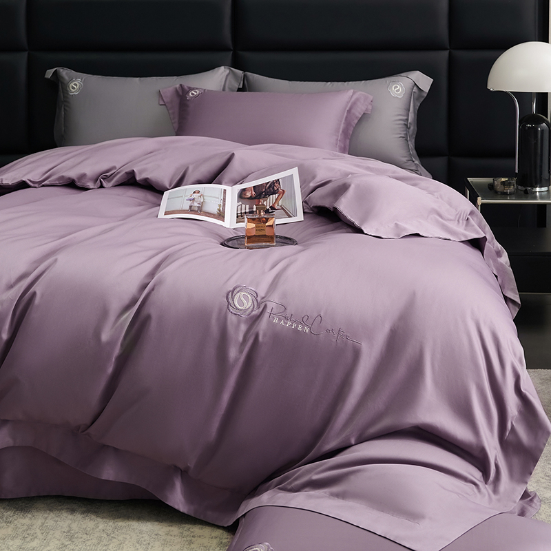 91家纺网 家纺一手货源 找家纺 （总）榻尚家居 2024新款80S长绒棉纯色绣花系列四件套--静谧系列