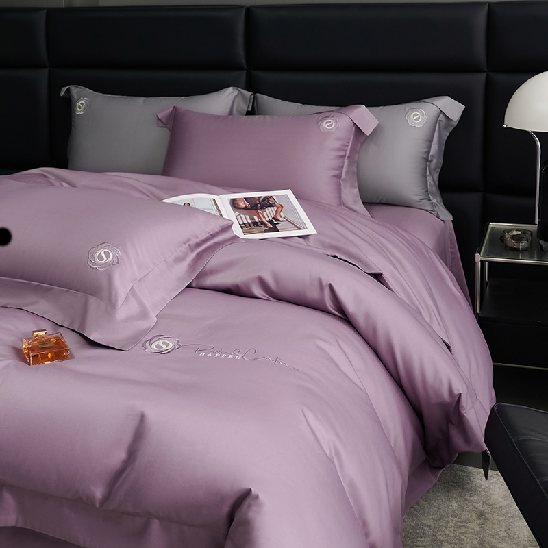 91家纺网 家纺一手货源 找家纺 （总）榻尚家居 2024新款80S长绒棉纯色绣花系列四件套--静谧系列