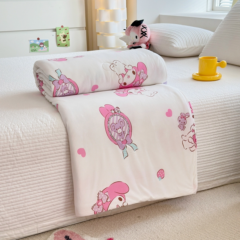 91家纺网 家纺一手货源 找家纺 博雅 2024新款三丽鸥正版系列A类牛奶丝软糯针织棉大豆纤维夏被 针织棉（带防伪标）美乐蒂宝贝