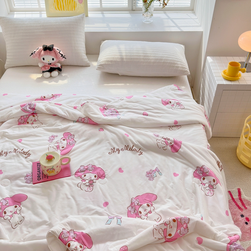 91家纺网 家纺一手货源 找家纺 博雅 2024新款三丽鸥正版系列A类牛奶丝软糯针织棉大豆纤维夏被 针织棉（带防伪标）美乐蒂宝贝