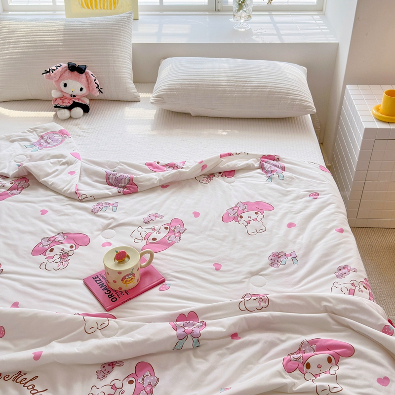 91家纺网 家纺一手货源 找家纺 博雅 2024新款三丽鸥正版系列A类牛奶丝软糯针织棉大豆纤维夏被 针织棉（带防伪标）美乐蒂宝贝