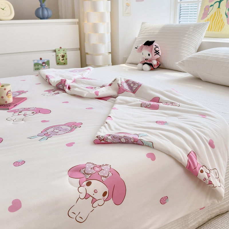 91家纺网 家纺一手货源 找家纺 博雅 2024新款三丽鸥正版系列A类牛奶丝软糯针织棉大豆纤维夏被 针织棉（带防伪标）美乐蒂宝贝