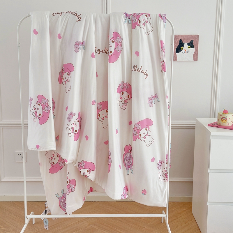 91家纺网 家纺一手货源 找家纺 博雅 2024新款三丽鸥正版系列A类牛奶丝软糯针织棉大豆纤维夏被 针织棉（带防伪标）美乐蒂宝贝