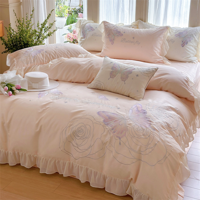 91家纺网 家纺一手货源 找家纺 MIU缪家居2024新款100支全棉四件套-梦月精灵 粉仙子