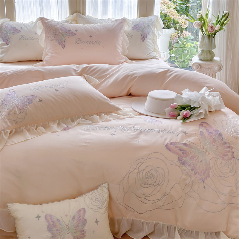 91家纺网 家纺一手货源 找家纺 MIU缪家居2024新款100支全棉四件套-梦月精灵 粉仙子