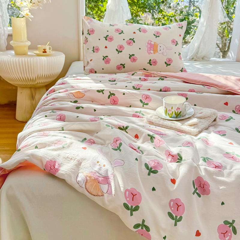 91家纺网 家纺一手货源 找家纺 梦恬佳-2024新款A类水洗双层纱夏凉被 曼塔玫瑰