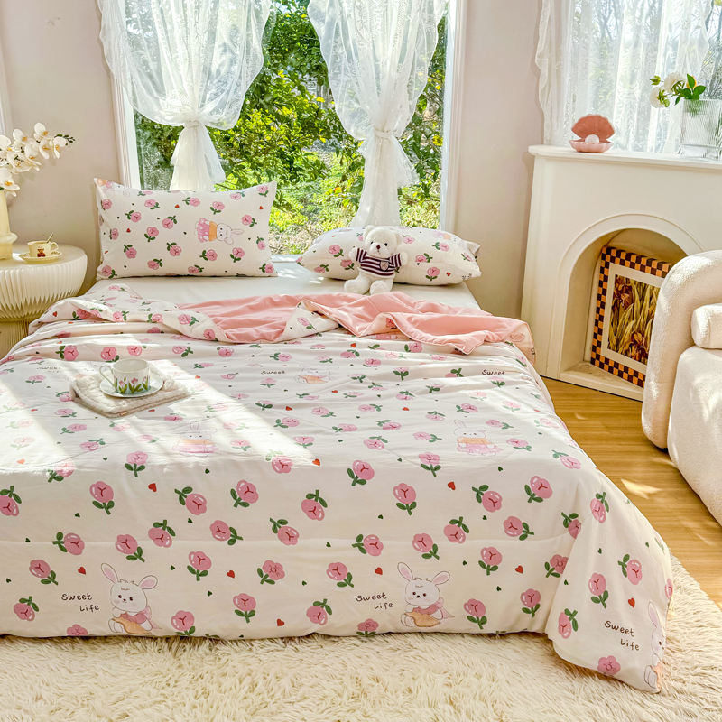 91家纺网 家纺一手货源 找家纺 梦恬佳-2024新款A类水洗双层纱夏凉被 曼塔玫瑰