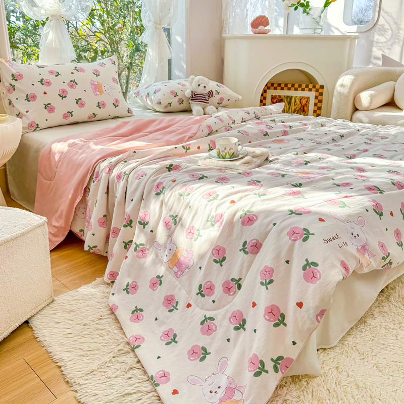 91家纺网 家纺一手货源 找家纺 梦恬佳-2024新款A类水洗双层纱夏凉被 曼塔玫瑰