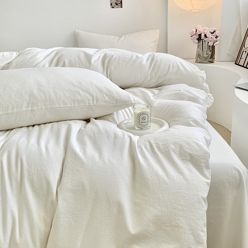 91家纺网 家纺一手货源 找家纺 水洗的故事 2024新款无印良品水洗棉四件套 本白