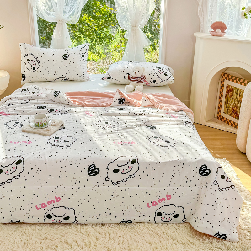 91家纺网 家纺一手货源 找家纺 梦恬佳-2024新款A类水洗双层纱夏凉被 小羊暖暖