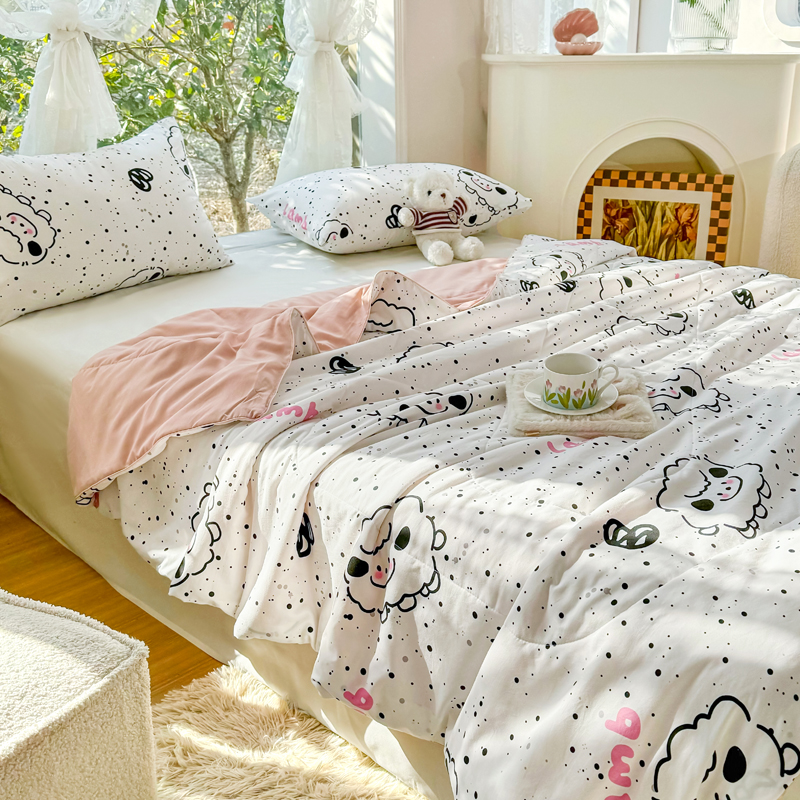 91家纺网 家纺一手货源 找家纺 梦恬佳-2024新款A类水洗双层纱夏凉被 小羊暖暖