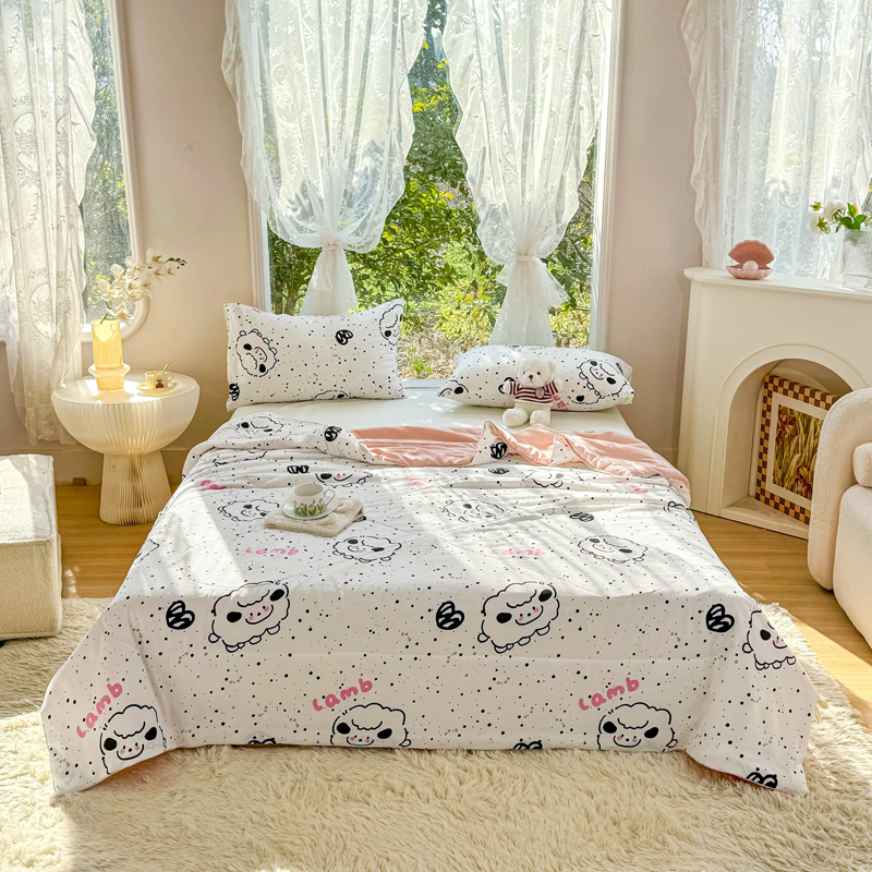 91家纺网 家纺一手货源 找家纺 梦恬佳-2024新款A类水洗双层纱夏凉被 小羊暖暖