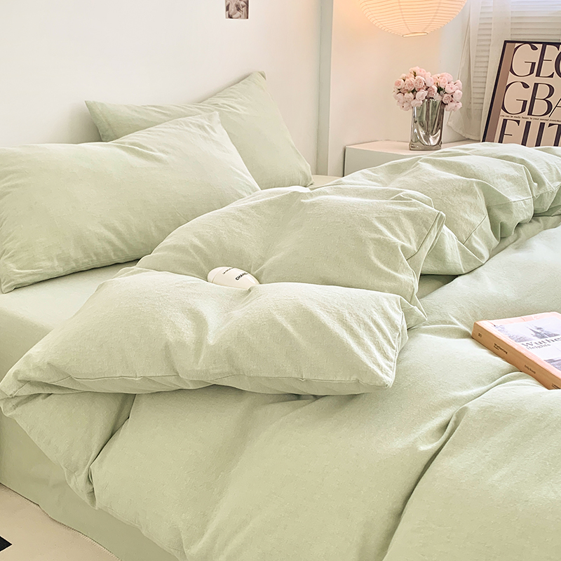 91家纺网 家纺一手货源 找家纺 水洗的故事 2024新款无印良品水洗棉四件套 果绿