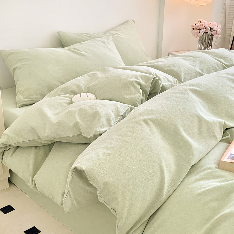 91家纺网 家纺一手货源 找家纺 水洗的故事 2024新款无印良品水洗棉四件套 果绿